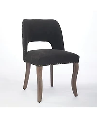 Flynama Set of 2 Hollow Back Fabric Dining Chairs, Curved Solid Wood Legs With Handmade Copper Nails