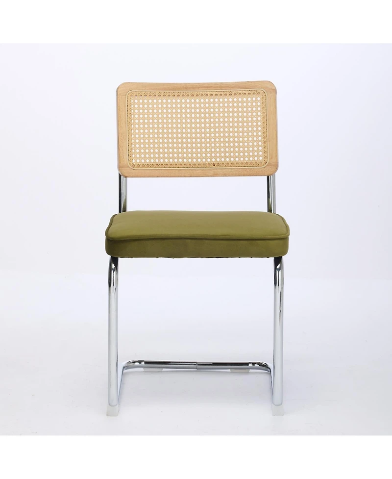 Flynama Mid Century Modern Dining Chairs Set of 2, Velvet Accent Chairs with Cane Back and Stainless Chrome Base
