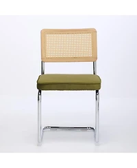 Flynama Mid Century Modern Dining Chairs Set of 2, Velvet Accent Chairs with Cane Back and Stainless Chrome Base