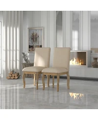 Flynama Set of 2 Upholstered Dining Chairs with Rubber Wood Frame, Fabric Seat, Nailhead Detail