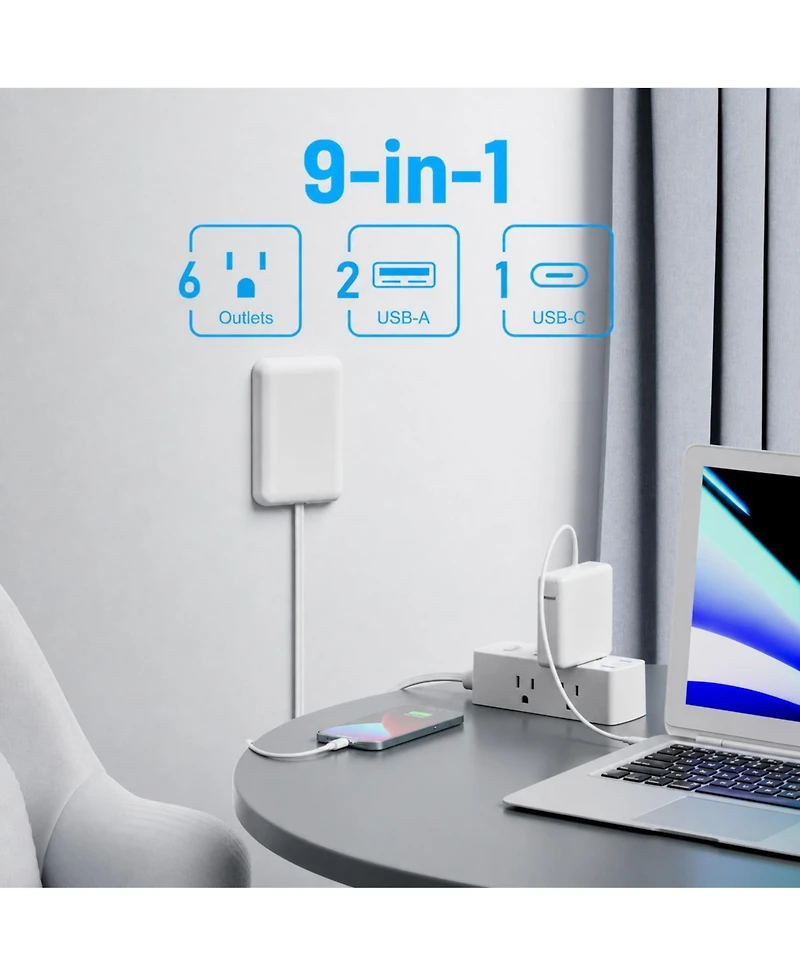 Lofree Flat-Plug Multi-Outlet Usb Charger Extension Cord