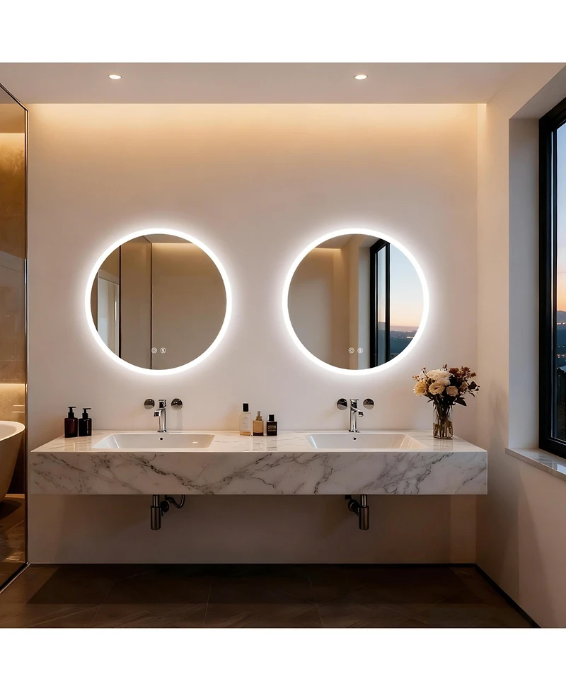 Luvodi 24" Round Led Bathroom Mirror with Lights Wall-Mounted Vanity Mirror