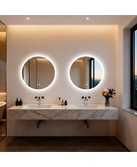 Luvodi 24" Round Led Bathroom Mirror with Lights Wall-Mounted Vanity Mirror