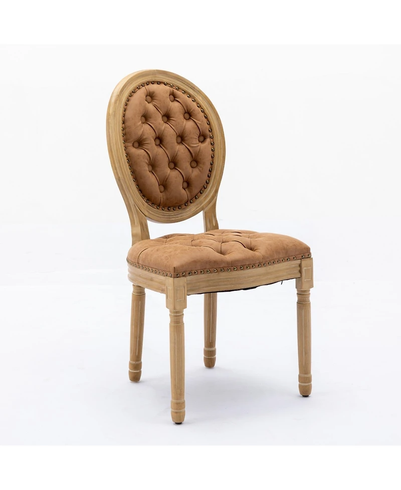 Flynama Set of 2 French Pu Leather Tufted Nailhead Dining Chairs, Solid Wood Frame 300 Lbs Load