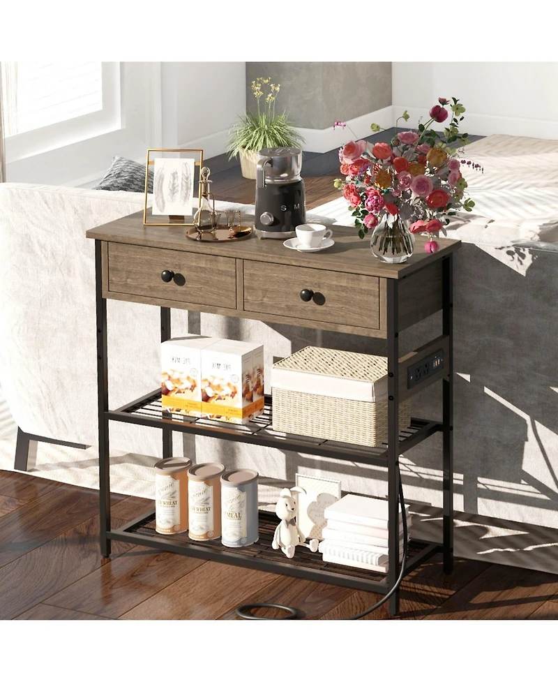 Slickblue Console Table with 2 Drawers and 2 Mesh Storage Shelves