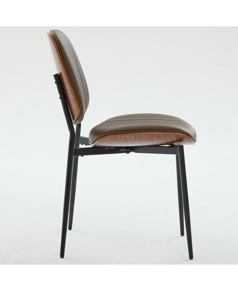 Flynama Set of 2 Mid Century Modern Faux Leather Dining Chairs with Walnut Bentwood Back and Metal Legs