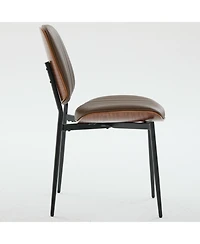 Flynama Set of 2 Mid Century Modern Faux Leather Dining Chairs with Walnut Bentwood Back and Metal Legs