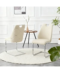 Flynama Set of 2 Pu Mesh Texture High Back Dining Chairs, Back Ring Chrome Pull Handle Solid Iron Frame