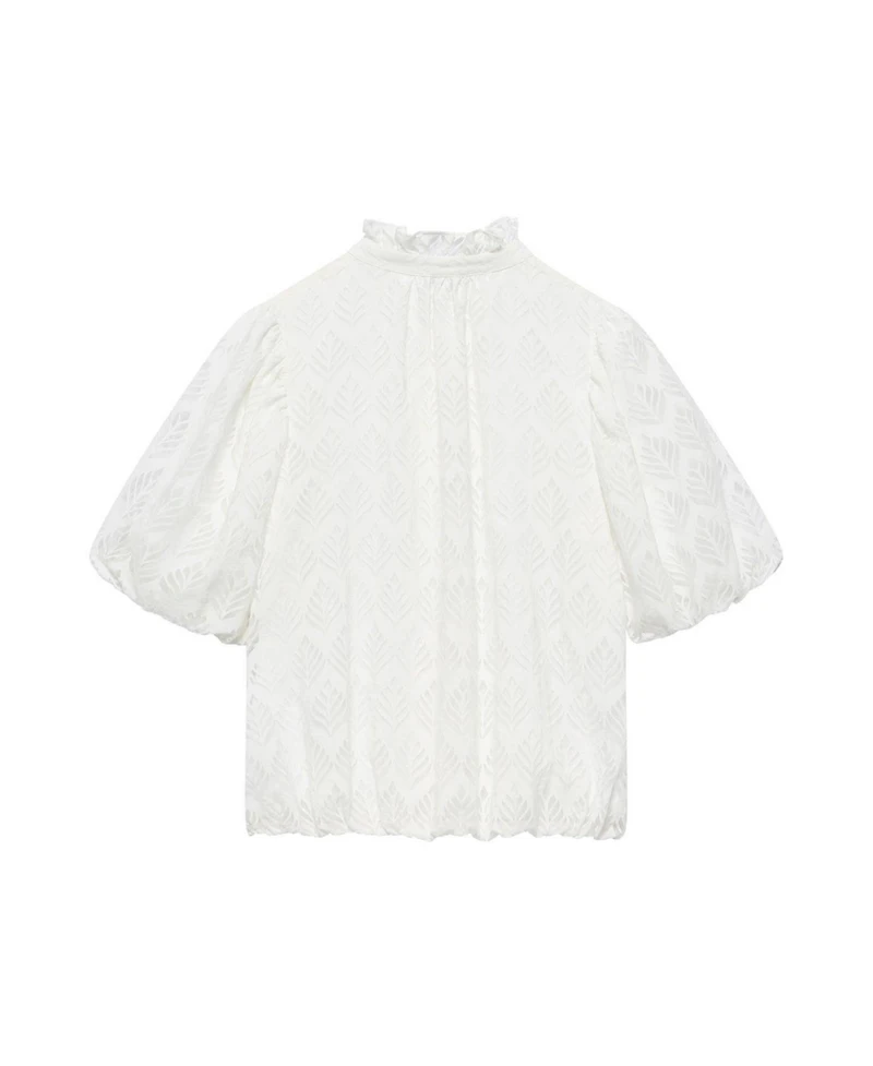 Mint Velvet Women's Short Puff Sleeve Jacquard Ruffle-Trim Blouse