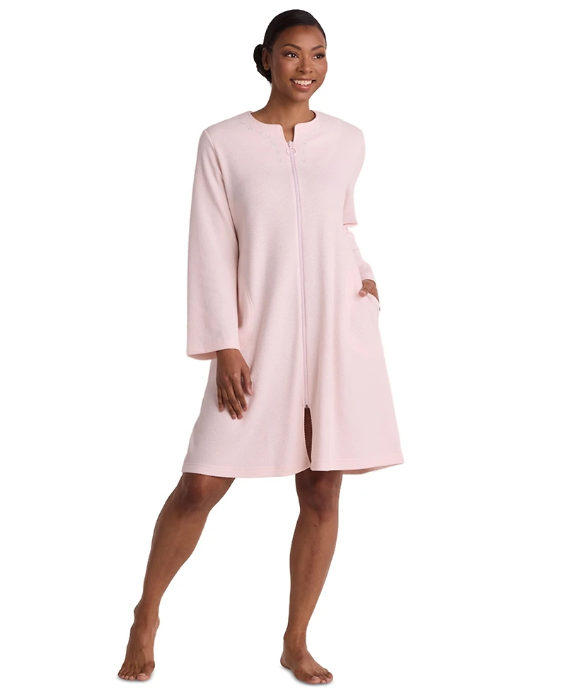 Miss Elaine Women's Zip Front Textured Knit Robe