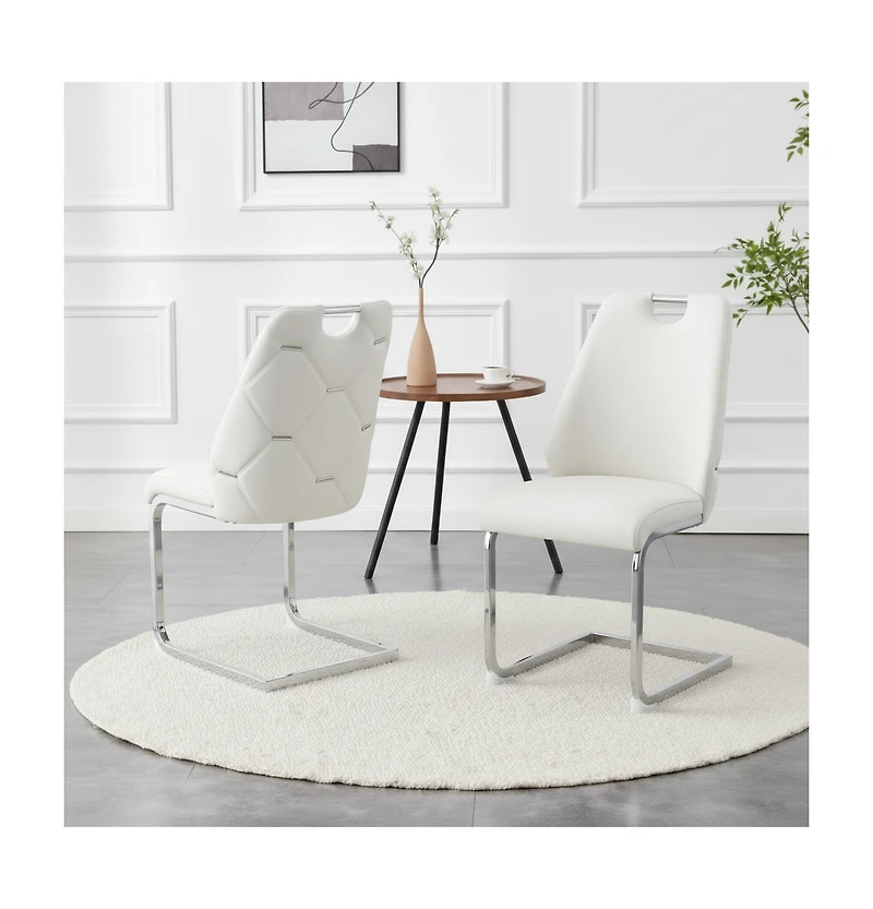 Flynama Set of 2 Mesh Pu High Back Dining Chairs, Back Ring Chrome Pull Handle Solid Iron Frame