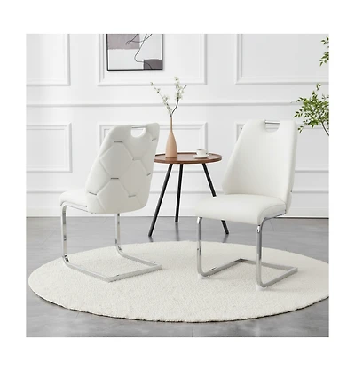 Flynama Set of 2 Mesh Pu High Back Dining Chairs, Back Ring Chrome Pull Handle Solid Iron Frame