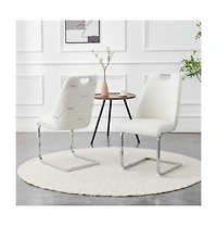 Flynama Set of 2 Mesh Pu High Back Dining Chairs, Back Ring Chrome Pull Handle Solid Iron Frame