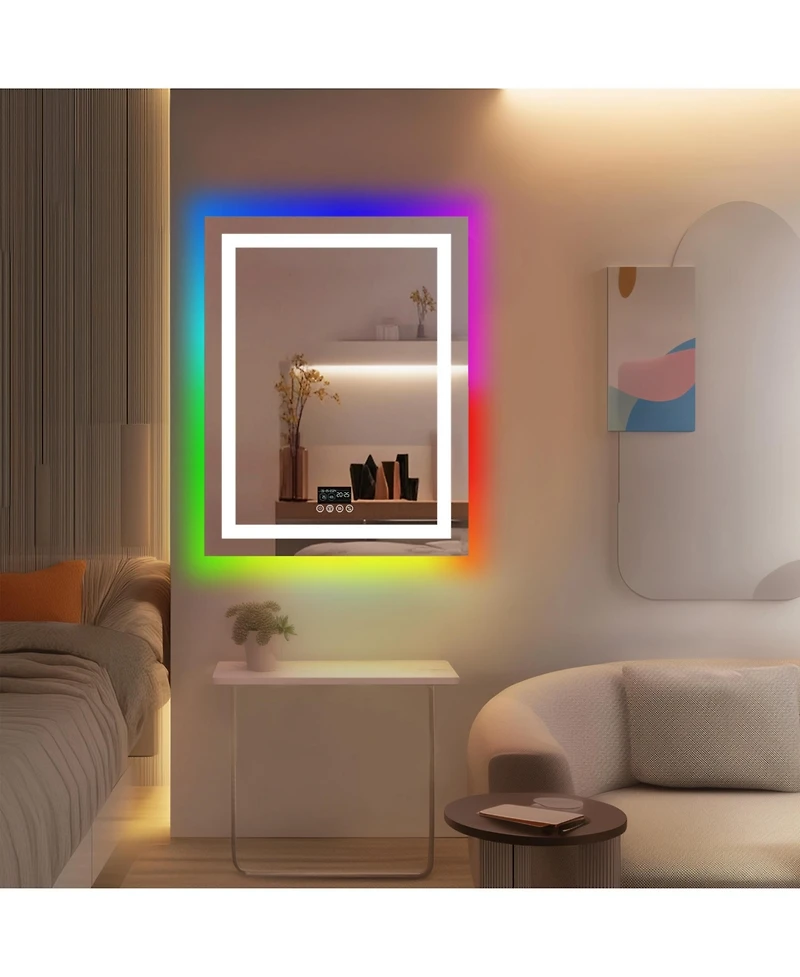 Luvodi Rgb Backlit + Front Lighted 28"x36" Led Bathroom Mirror with Bluetooth Speaker Time Temperature Display Memory Function