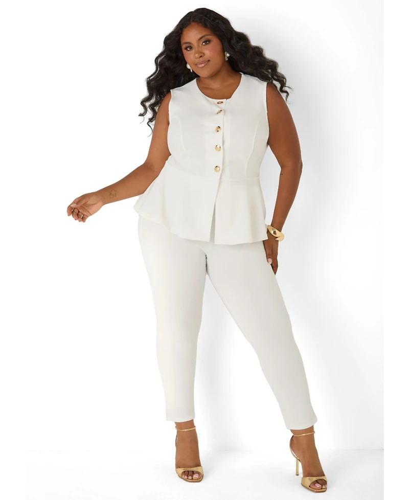 Ashley Stewart Plus Sleeveless Button Peplum Vest