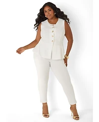 Ashley Stewart Plus Sleeveless Button Peplum Vest