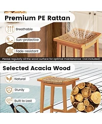 Mecale Set of 2 Outdoor Acacia Wood Bar Stools with Rattan Seats