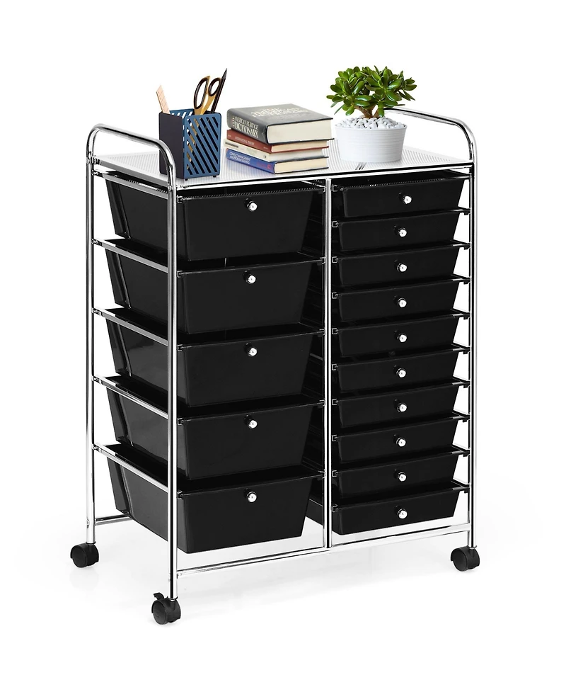 Mecale 15-Drawer Rolling Storage Cart with Top Shelf