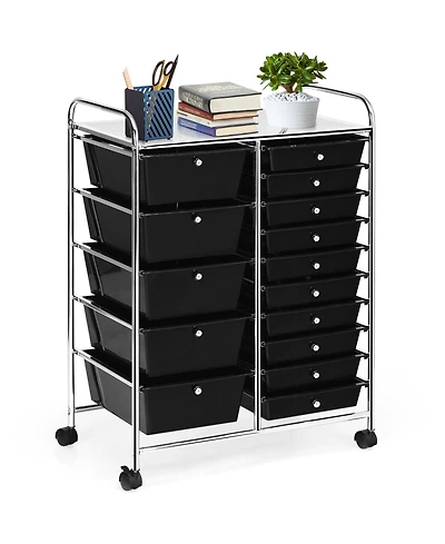 Mecale 15-Drawer Rolling Storage Cart with Top Shelf