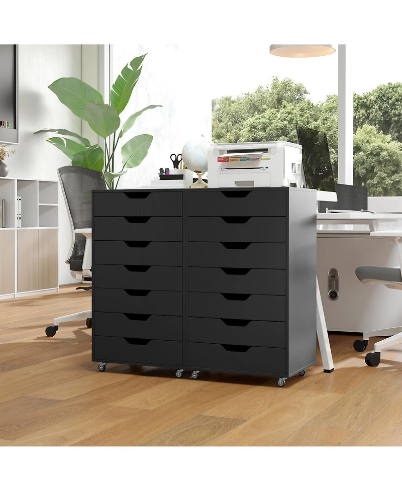 Mecale 7-Drawer Wooden Storage Chest with Lockable Wheels