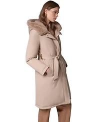 Donna Karan New York Women's Belted Fur Hooded Puffer Coat