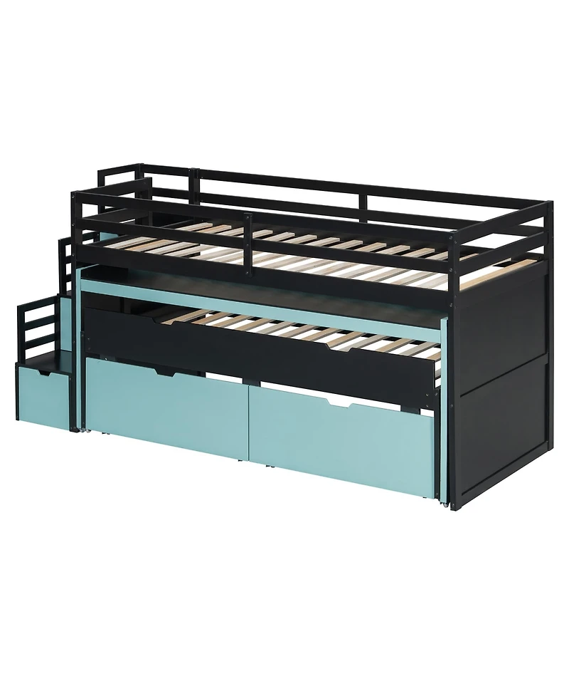 Clihome Twin Xl Loft Bed with Pull-Out Desk and Trundle, Multi-Functional Bunk 2 Storage Drawers Steps