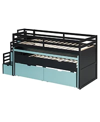Clihome Twin Xl Loft Bed with Pull-Out Desk and Trundle, Multi-Functional Bunk 2 Storage Drawers Steps