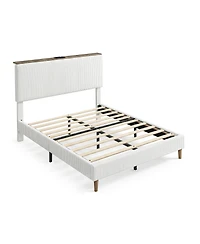 gaomon Twin Bed Frame – Upholstered Platform with Corduroy Storage Headboard, Charging Station and Led Lights, No Box Spring