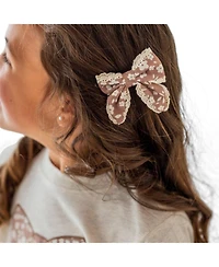 Sweet Wink Little and Big Girls Mocha Floral Lace Bow Clip Set