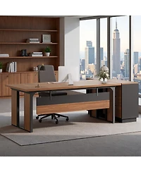 Tribesigns 63" Executive Desk, Modern Office Desk with Privacy Panel and Metal Frame, Large Computer Desk