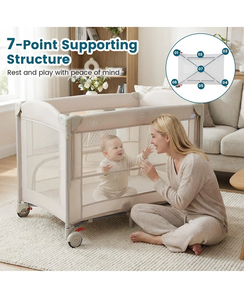 Costway Baby Bassinet Bedside Crib with Changing Table Mattress Detachable Canopy Basket