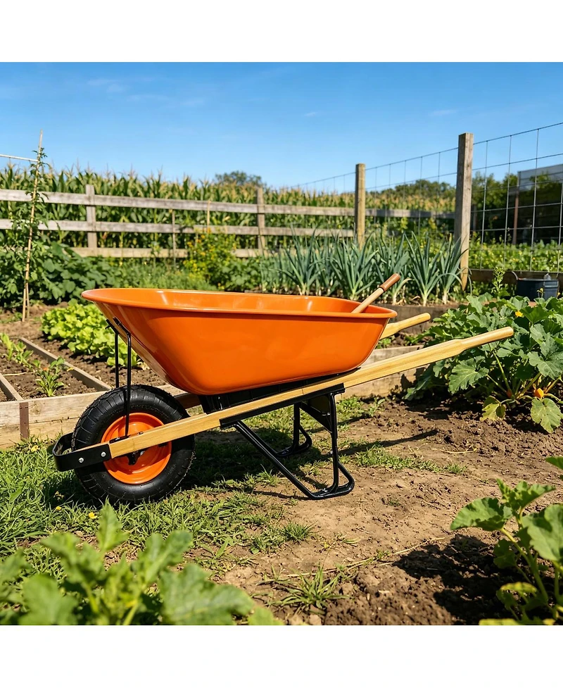 Streamdale Furniture Steel Tray Two-Wheel Garden Barrow with 15" Pneumatic Wheel