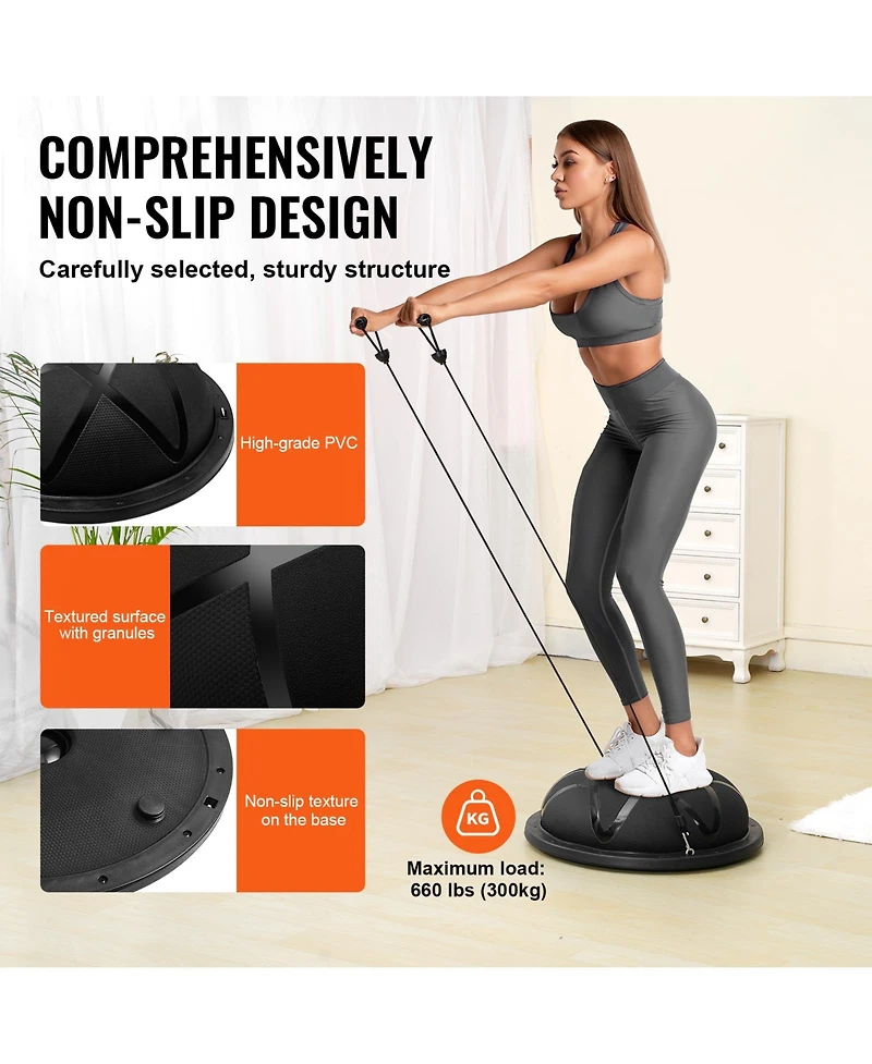 Vevor 23" Half Exercise Ball Trainer Yoga Balance Stability Ball Resistance Band