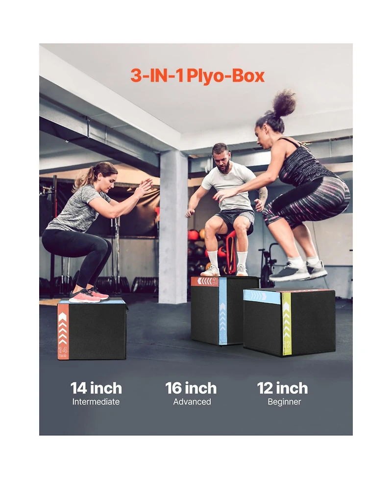 Vevor 16/14/12 Inch 3 in 1 Plyometric Jump Box Fitness Exercise Plyo Box Cotton
