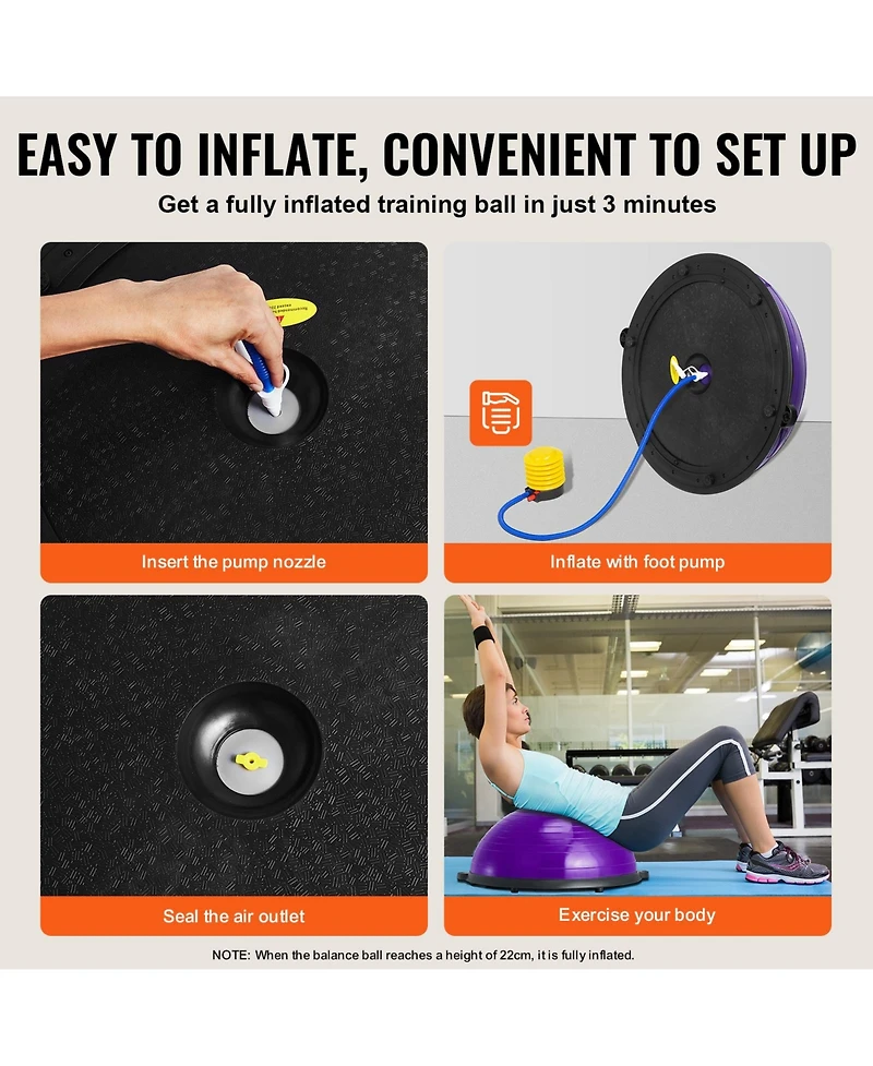 Vevor 23" Half Exercise Ball Trainer Yoga Balance Stability Ball Resistance Band