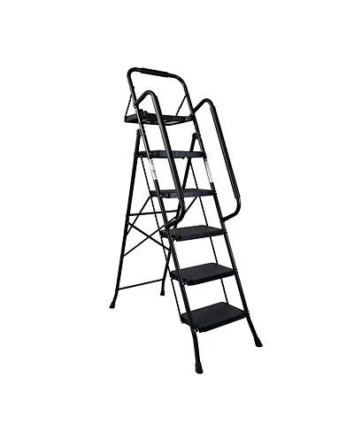 Streamdale Furniture Folding 3-Step Steel Ladder with Handrail and Anti-Slip Pedals