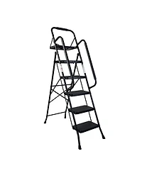 Streamdale Furniture Folding 3-Step Steel Ladder with Handrail and Anti-Slip Pedals
