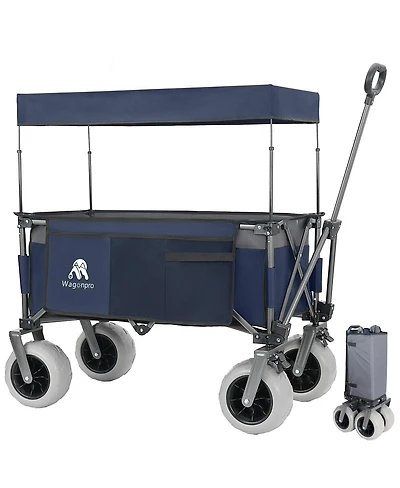 Streamdale FurnitureFoldable Heavy-Duty Utility Wagon Cart with Canopy and Beach Tires