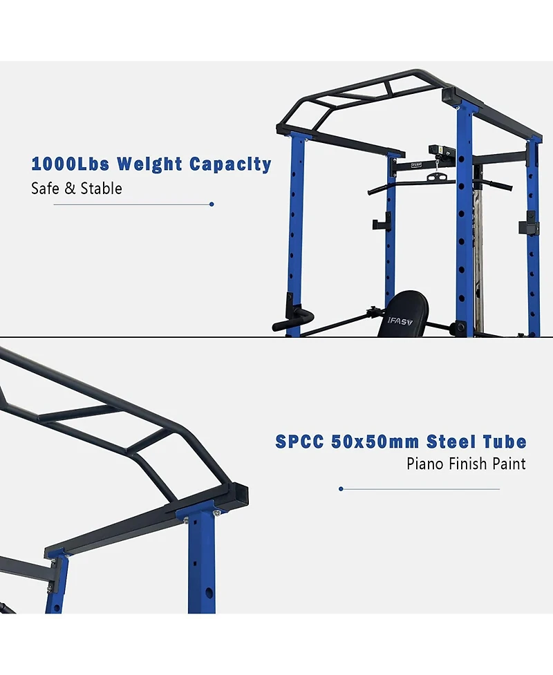 Sevorley Power Rack with Lat Pulldown and Low Row, Multi-Function Home Gym Cage, 1000 lb Capacity