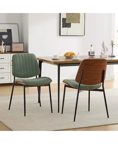 Flynama Mid-Century Modern Linen Dining Chairs Set of 2, Upholstered Chair with Walnut Bentwood Back