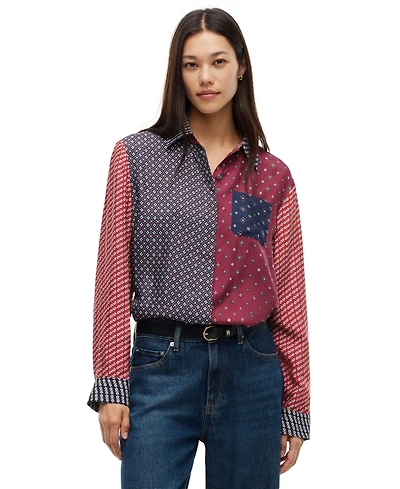 Tommy Hilfiger Women's American Icons Patchwork Long-Sleeve Shirt