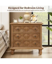 Streamdale Furniture Farmhouse Nightstand with Charging Station and 3 Drawers