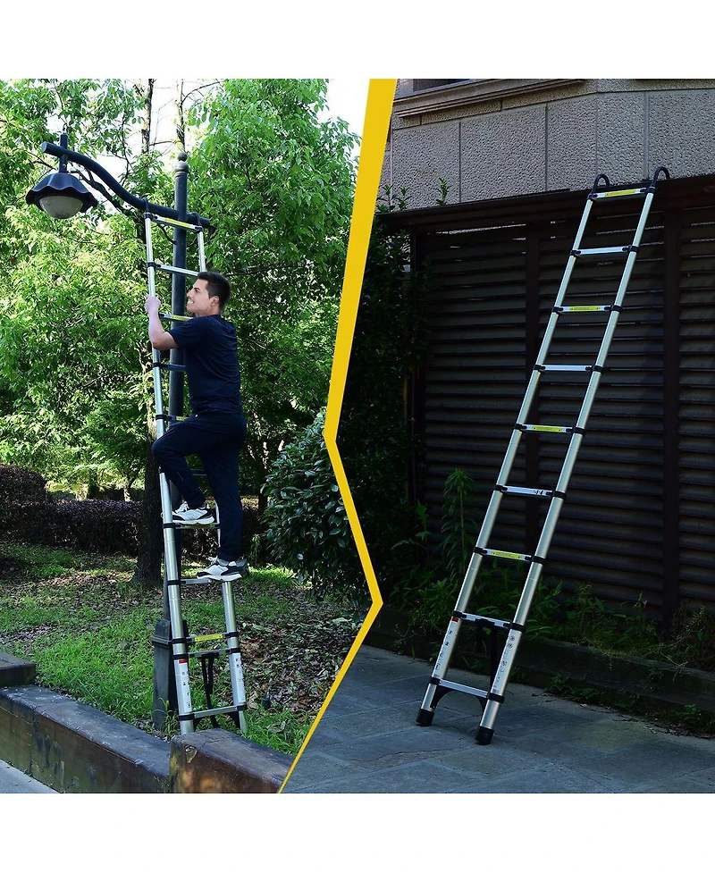 Streamdale Furniture 10.5feet Retractable Aluminum Folding Ladder with Hook, 330lb Capacity