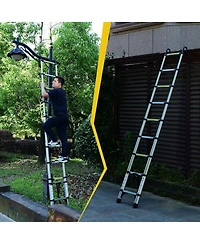 Streamdale Furniture 10.5feet Retractable Aluminum Folding Ladder with Hook, 330lb Capacity