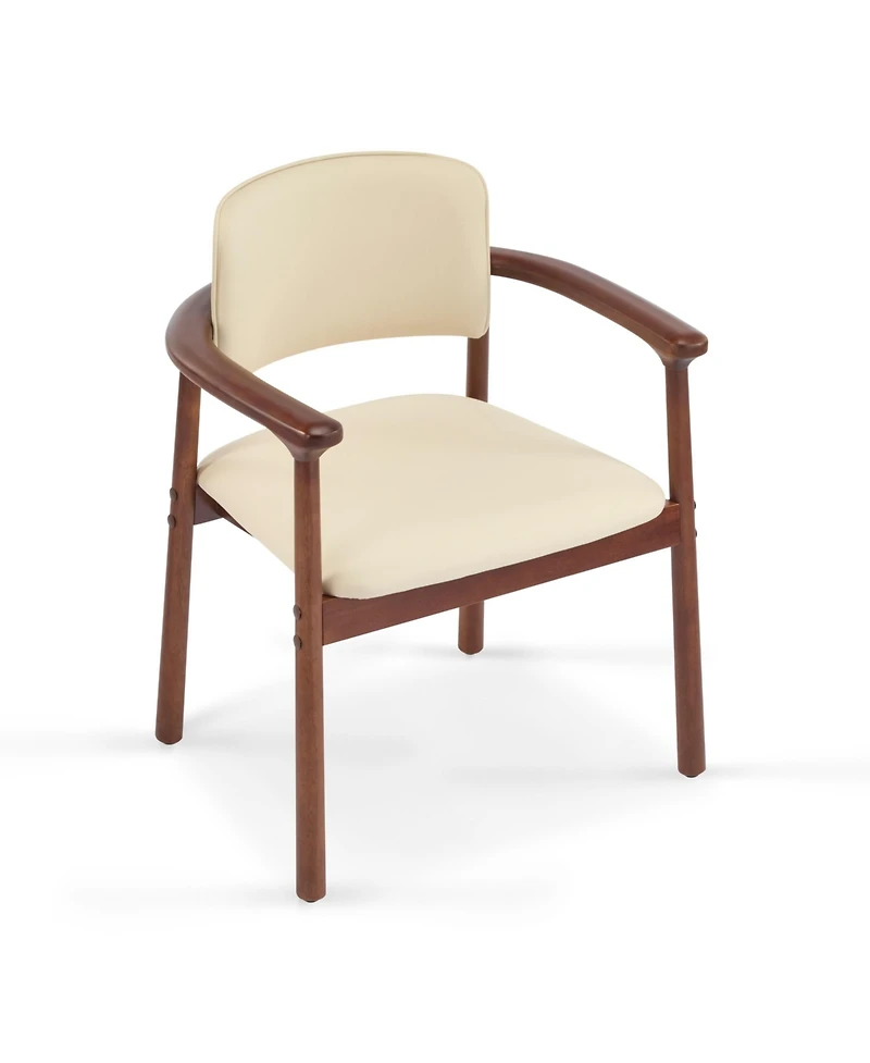 Flynama Set of 2 Pu Foam Dining Chairs, Dark Walnut Rubber Wood Frame 300lbs Weight Capacity