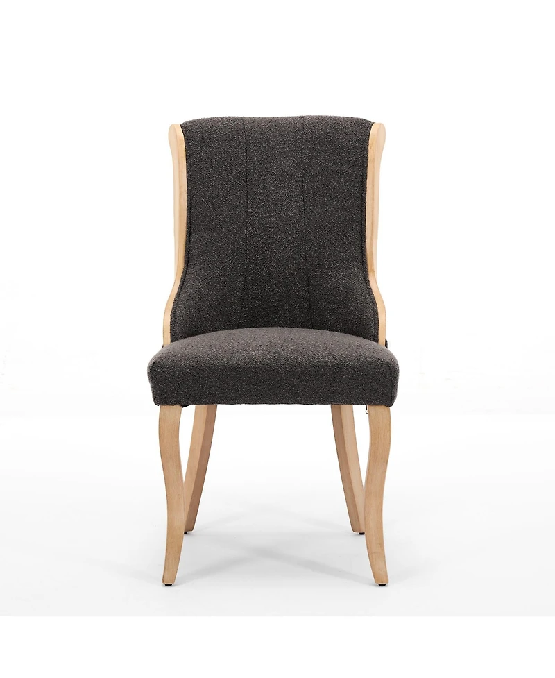 Flynama Set of 2 Snow Velvet Mid-Century Dining Chairs, Curved Solid Wood Trim and Sculpted Leg Accent Chairs