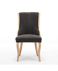 Flynama Set of 2 Snow Velvet Mid-Century Dining Chairs, Curved Solid Wood Trim and Sculpted Leg Accent Chairs