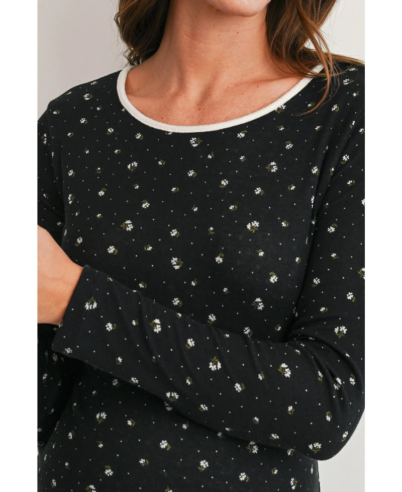 Hello Miz Maternity Floral-Print Scoop Neck Fitted Long-Sleeve Top