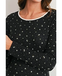 Hello Miz Maternity Floral-Print Scoop Neck Fitted Long-Sleeve Top