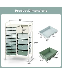 Mecale 14-Drawer Rolling Cart with Metal Top and Pegboard